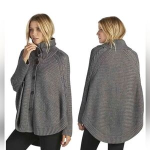 UGG Maribeth Wool Blend Knit Button Down Cape Poncho Sweater M